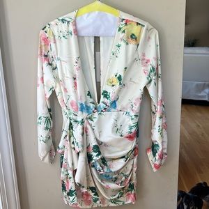 Ivory & Floral Deep-V Luxxel mini dress